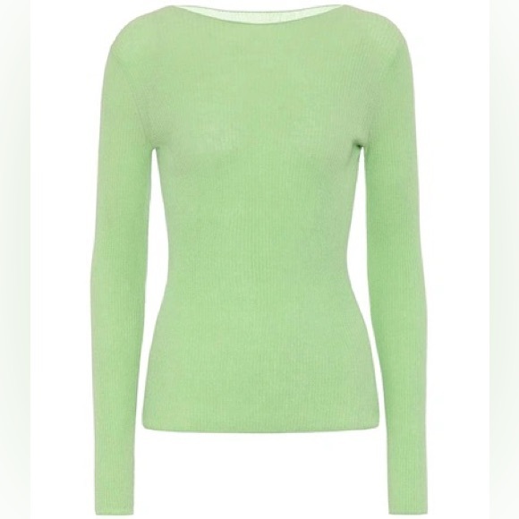 VINCE Ribbed Boat Neck Long Sleeve Tee in Green - L - Picture 3 of 11